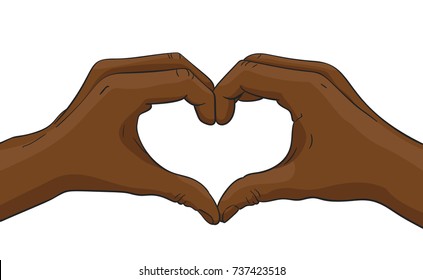 Vector illustration of black afro hands  showing heart shape gesture, Love and friendship concept, Illustration in colored sketch style isolated on white background