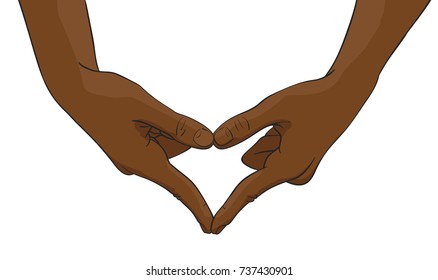 Vector illustration of black afro hands  showing heart shape gesture, Love and friendship concept, Illustration in colored sketch style isolated on white background