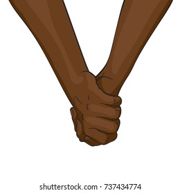 Ilustração vetorial de mãos afro pretas, mantendo-se unidas, conceito de amor e amizade, ilustração em estilo de esboço colorido isolado no fundo branco