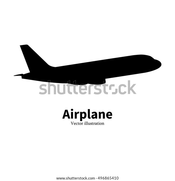 黒い飛行機のシルエットのベクターイラスト 白い背景に ロゴアイコン平面 航空機の側面図のプロファイル 飛行のコンセプト のベクター画像素材 ロイヤリティフリー