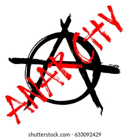 Vector illustration of black anarchy sign painted by dry brush. Hand drawn symbol. White background.Textured element. Black lines. Punk. Protest.