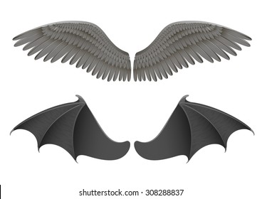 Vector illustration of black angel and bat wings