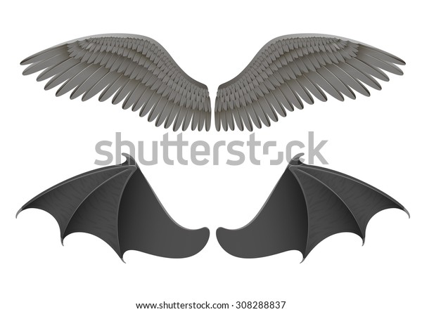 黒い天使とコウモリの翼のベクターイラスト のベクター画像素材 ロイヤリティフリー 307