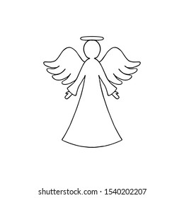 Vector illustration of black angel outline with wings on white background