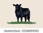 Vector illustration of black angus cow facing forward