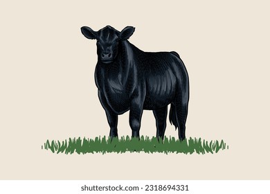 Vector illustration of black angus cow facing forward svg
