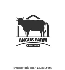 Vector Illustration. Black Angus logo design template. cow farm logo design. Retro Vintage Style