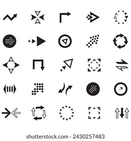 Vector illustration of black arrow icons. Big set of black arrows. Flat design vector black arrow navigation icon set. 