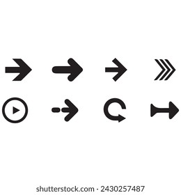 Vector illustration of black arrow icons. Big set of black arrows. Flat design vector black arrow navigation icon set. 
