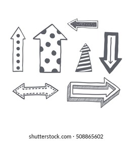 Vector illustration of black arrow icons hand drawn sketch