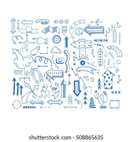 Vector illustration of black arrow icons hand drawn sketch
