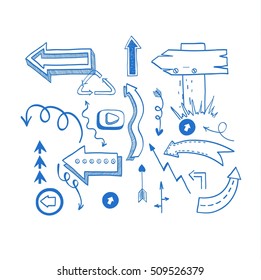 Vector illustration of black arrow icons hand drawn sketch