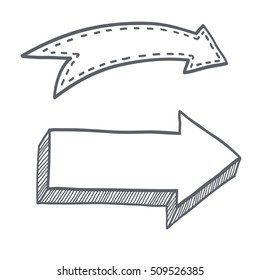 Vector illustration of black arrow icons hand drawn sketch