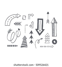 Vector illustration of black arrow icons hand drawn sketch