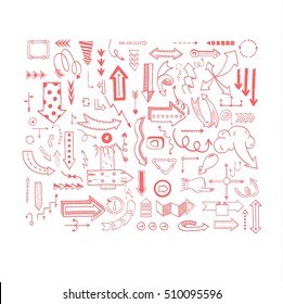 Vector illustration of black arrow icons hand drawn sketch