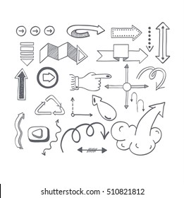 Vector illustration of black arrow icons hand drawn sketch