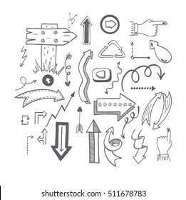 Vector illustration of black arrow icons hand drawn sketch