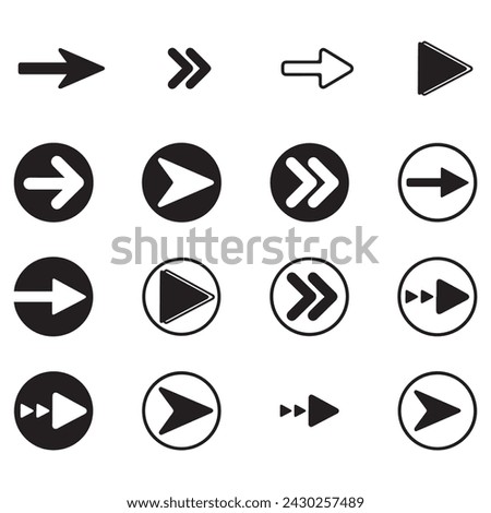 Vector illustration of black arrow icons. Big set of black arrows. Flat design vector black arrow navigation icon set. 