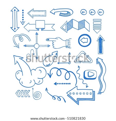 Vector illustration of black arrow icons hand drawn sketch