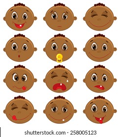 Vector illustration of black baby boy faces.