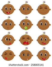 Vector illustration of black baby girl faces.