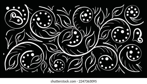 vector illustration of a black backgroun with beautiful batik flowers, circular leaves and beautifully curved stalks
