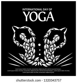 Vector illustration  black background for celebrating International Yoga Day of June 2. Designs for posters, backgrounds, cards, banners, stickers, etc