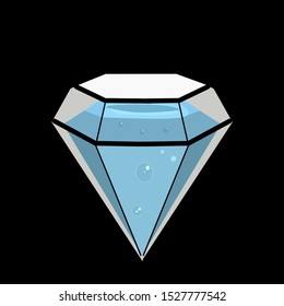 Vector illustration of a black background diamond, diamond sign or icon that contains water. for business purposes and so on.