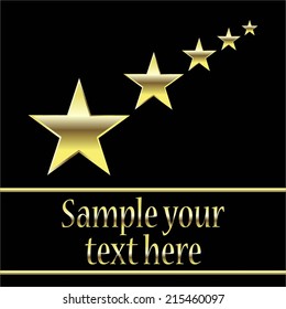 Vector illustration of Black background. Five bright  gold stars.