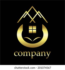 Vector illustration of Black background, gold, house