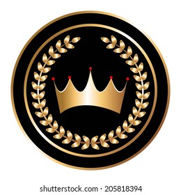 Vector illustration of Black background, gold crown and laurel wreath