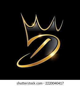 A vector Illustration  in black background with gold shine effect of Gold Monogram Crown Logo Initial Letter D