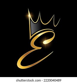 A vector Illustration  in black background with gold shine effect of Gold Monogram Crown Logo Initial Letter E