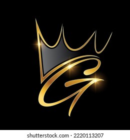 A vector Illustration  in black background with gold shine effect of Gold Monogram Crown Logo Initial Letter G