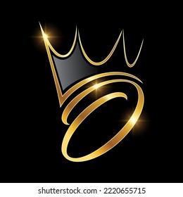 A vector Illustration  in black background with gold shine effect of Gold Monogram Crown Logo Initial Letter O