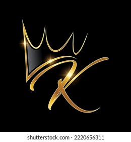 A vector Illustration  in black background with gold shine effect of Gold Monogram Crown Logo Initial Letter K