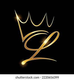 A vector Illustration  in black background with gold shine effect of Gold Monogram Crown Logo Initial Letter L