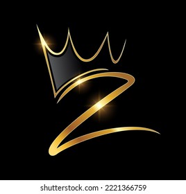 A vector Illustration  in black background with gold shine effect of Gold Monogram Crown Logo Initial Letter Z