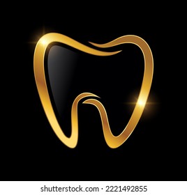 A vector Illustration  in black background with gold shine effect of Golden Luxury Tooth Vector Icon
