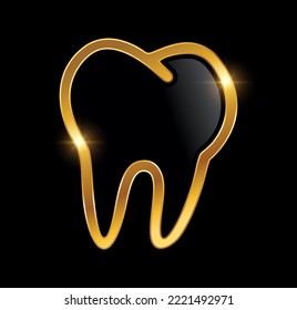 A vector Illustration  in black background with gold shine effect of Golden Luxury Tooth Vector Icon