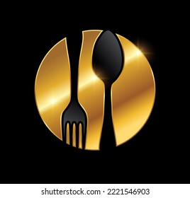 A vector Illustration  in black background with gold shine effect of Golden Luxury Food Vector Icon