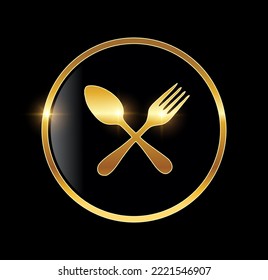 A vector Illustration  in black background with gold shine effect of Golden Luxury Food Vector Icon