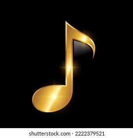 A vector Illustration  in black background with gold shine effect of Golden Luxury Music Note Vector Icon