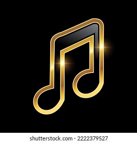 A vector Illustration  in black background with gold shine effect of Golden Luxury Music Note Vector Icon