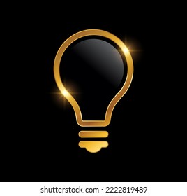 A vector Illustration  in black background with gold shine effect of Golden Luxury Light Bulb Vector Icon