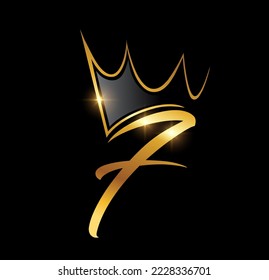 A vector illustration in black background with gold shine effect for Golden Luxury Crown Monogram Number 7