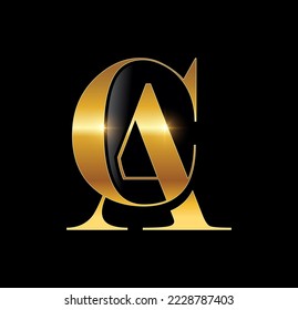 vector illustration in black background with gold shine effect for Golden Luxury Monogram Logo Initial Letter CA