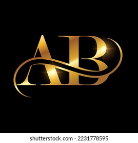 A vector Illustration  in black background with gold shine effect of Gold Monogram Logo Initial Letter AB