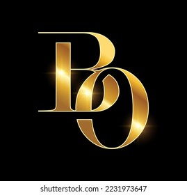 A vector Illustration  in black background with gold shine effect of Gold Monogram Logo Initial Letter BO