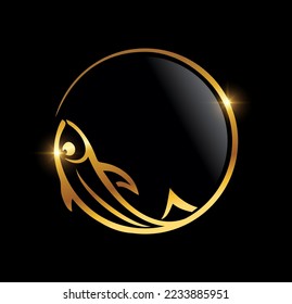 A vector Illustration  in black background with gold shine effect of Golden Luxury Fish Vector Icon